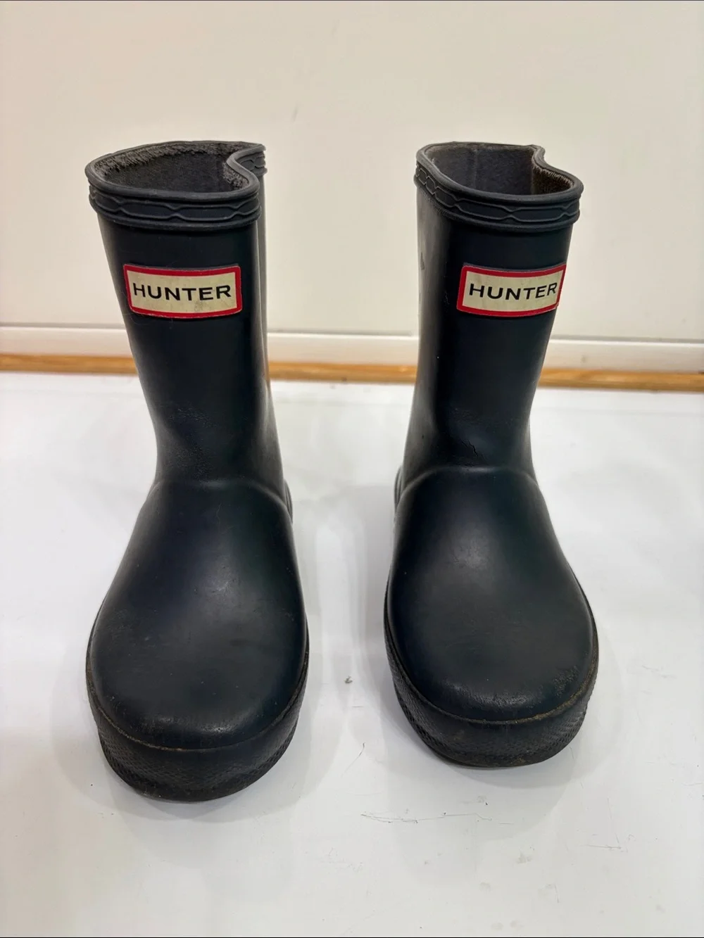 Hunter Kids Navy Blue Rain Boots with Red Logo Trim